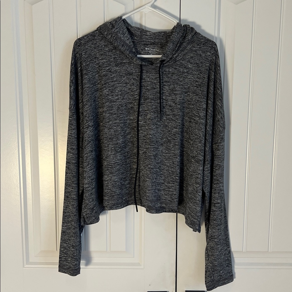Athleta Uptempo Crop Hoodie Grey/Black Lightweight Relaxed Fit Pullover Size XL
